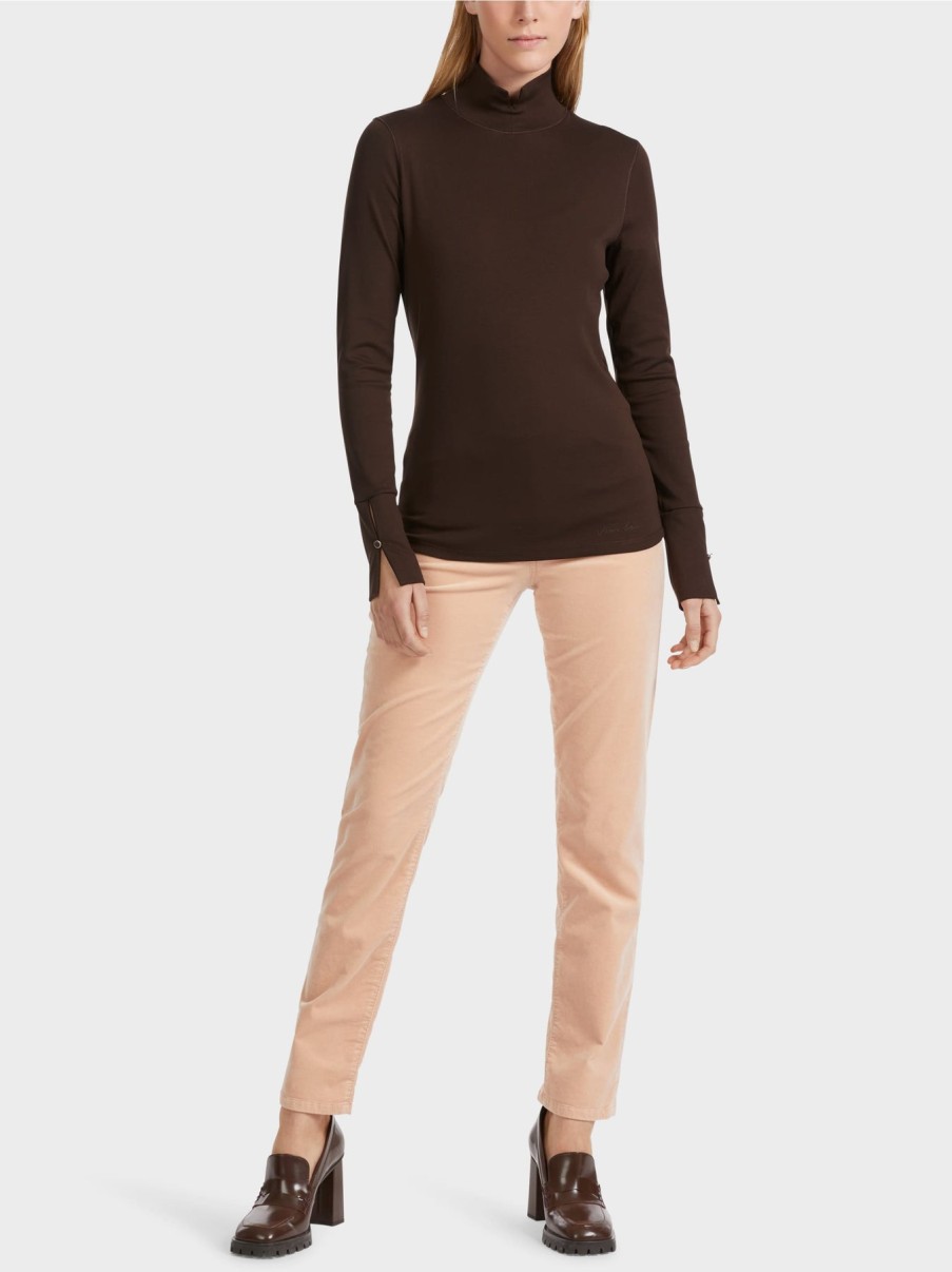 Marc Cain Tops | Mock Neck T-Shirt In Dark Wood