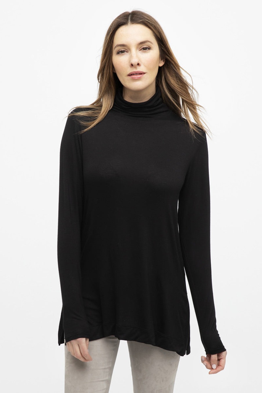 Kinross Cashmere Tops | Scrunch Neck Tunic - Black