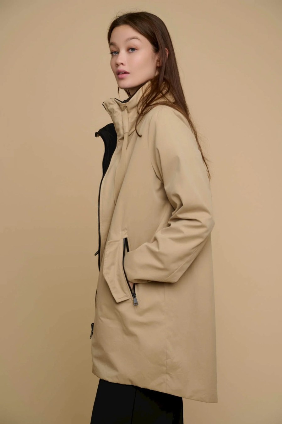 Rino & Pelle Jackets | Brazil Reversible Coat In Sand/Black