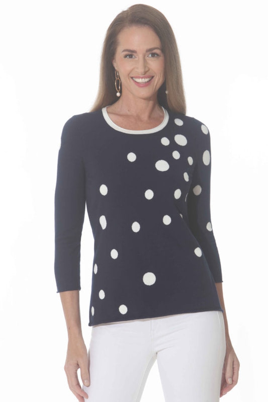 J'envie Tops | Multi Dot Top In Navy/White