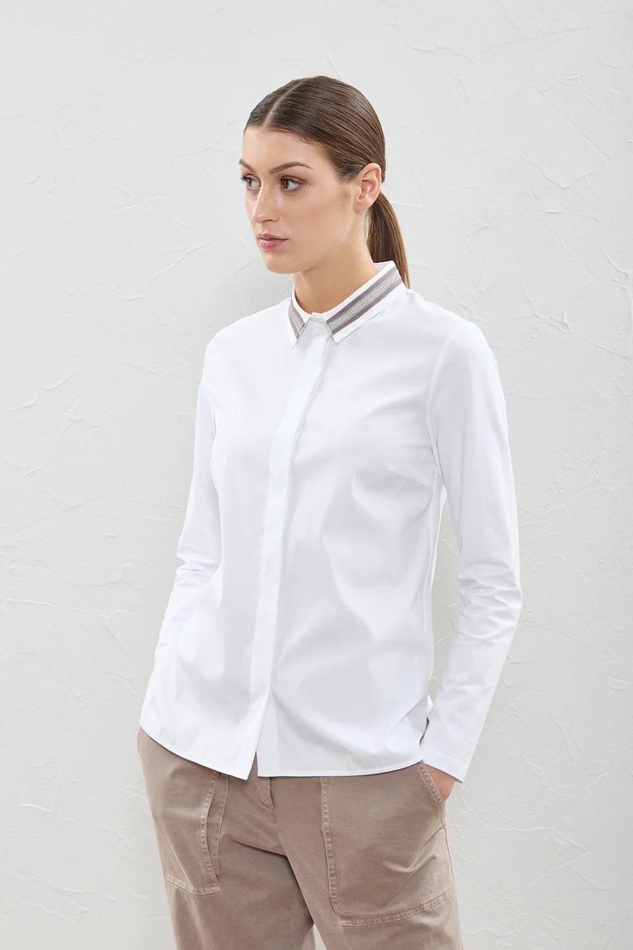 Peserico Tops | Plain Stretch Popline Top In White