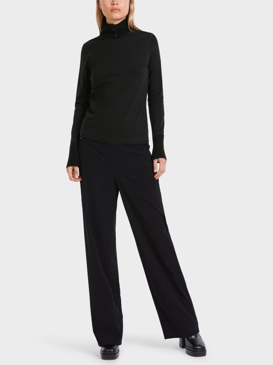 Marc Cain Tops | Long Sleeve With Material Mix In Black