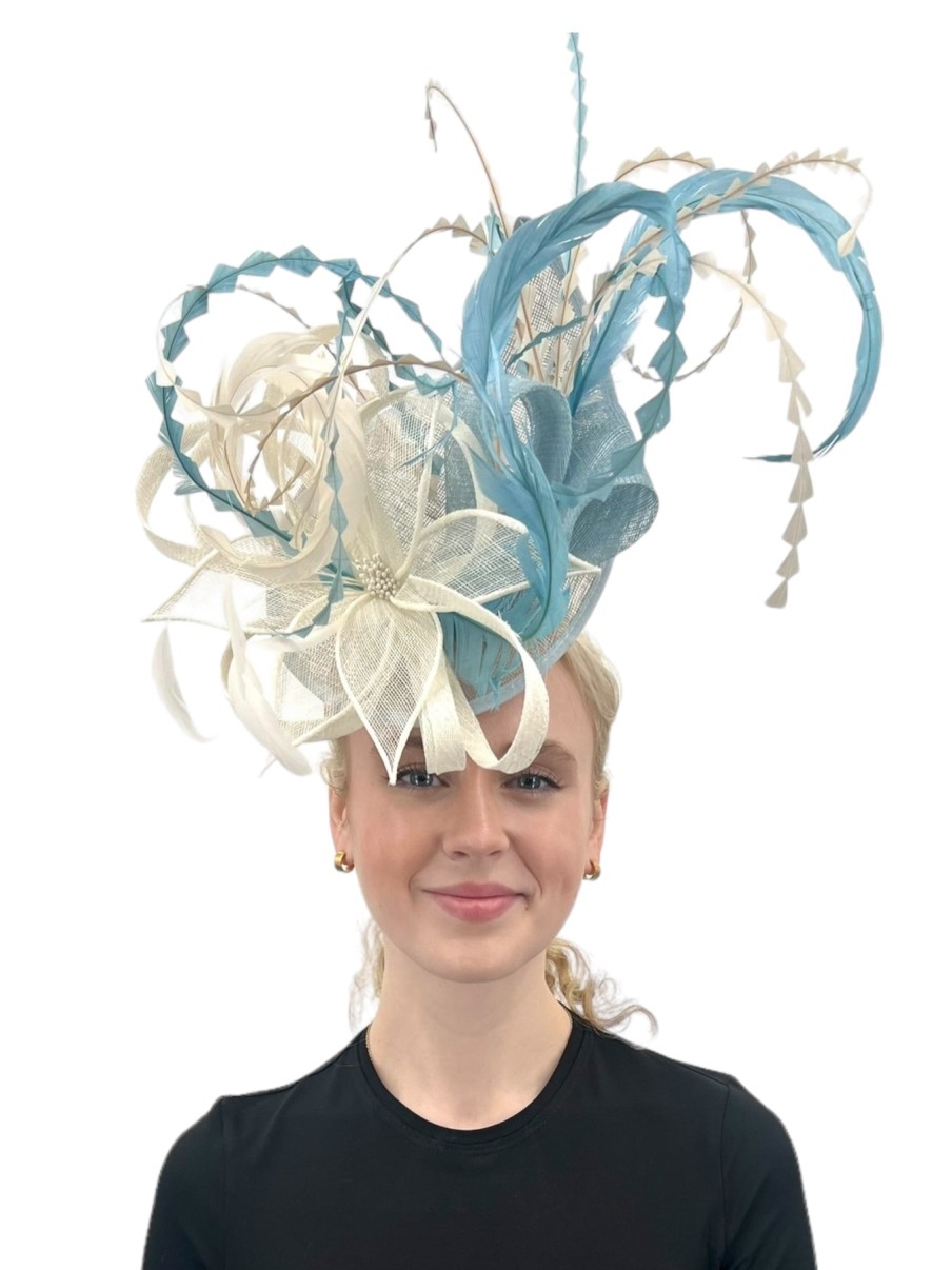 Hats by Katie Accessories | Light Blue/Cream Headband Fascinator