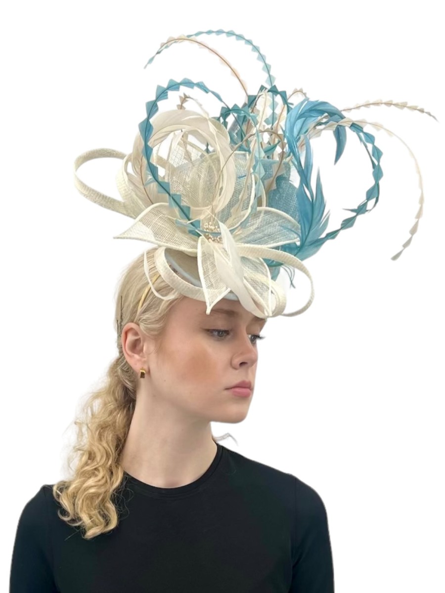 Hats by Katie Accessories | Light Blue/Cream Headband Fascinator