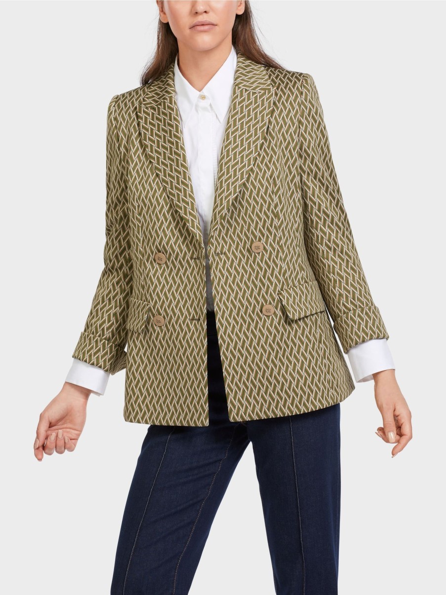 Marc Cain Jackets | Double Breasted Blazer With Woven Design - Green