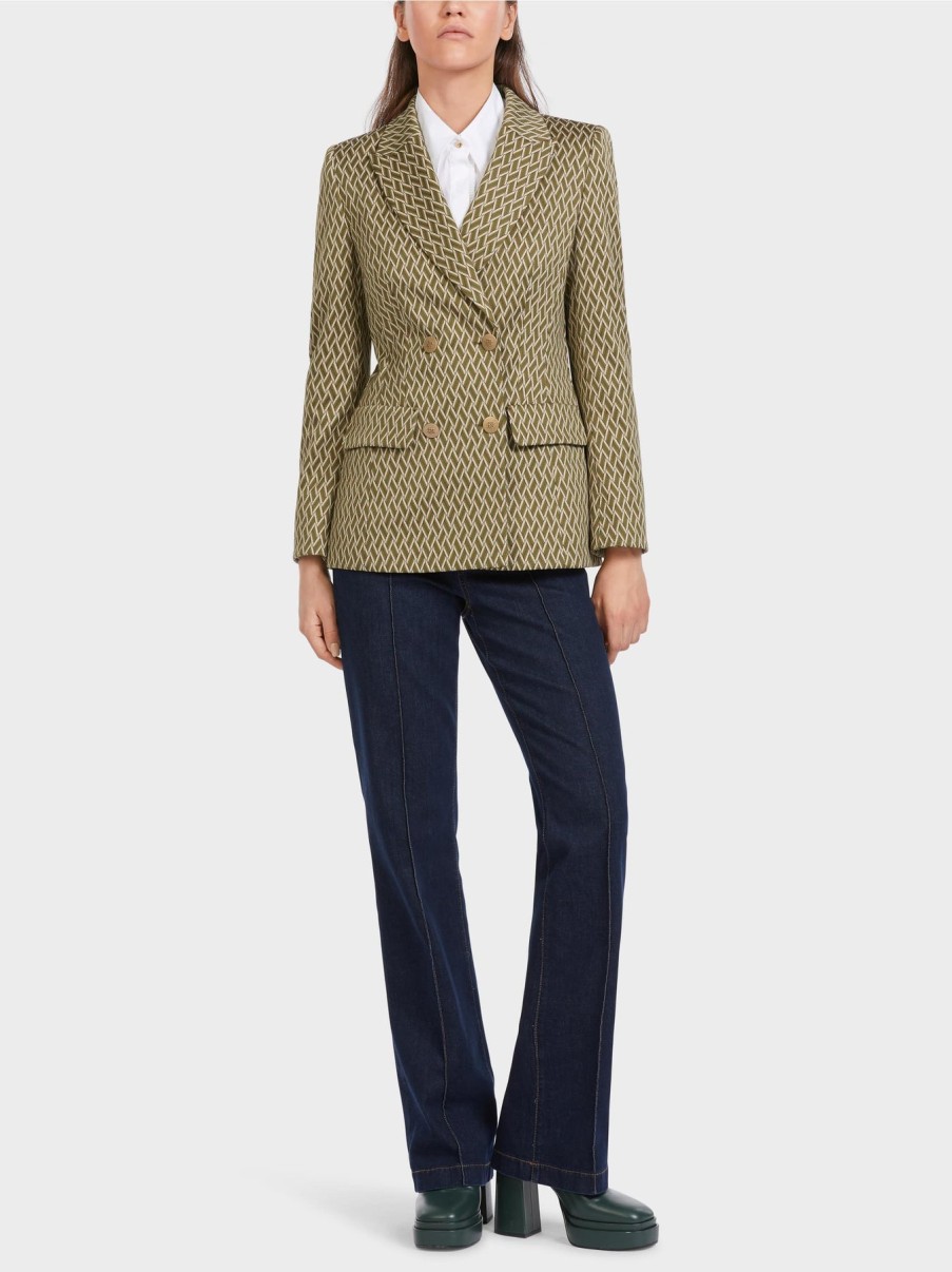 Marc Cain Jackets | Double Breasted Blazer With Woven Design - Green