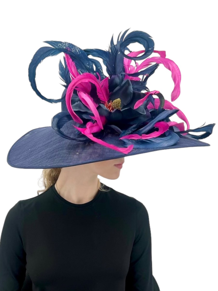 Hats by Katie Accessories | Large Brim Navy Fascinator