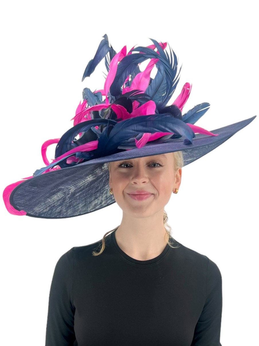 Hats by Katie Accessories | Large Brim Navy Fascinator