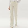 Ecru Pants | York Wide Leg Embroidered Trouser In Sand/White