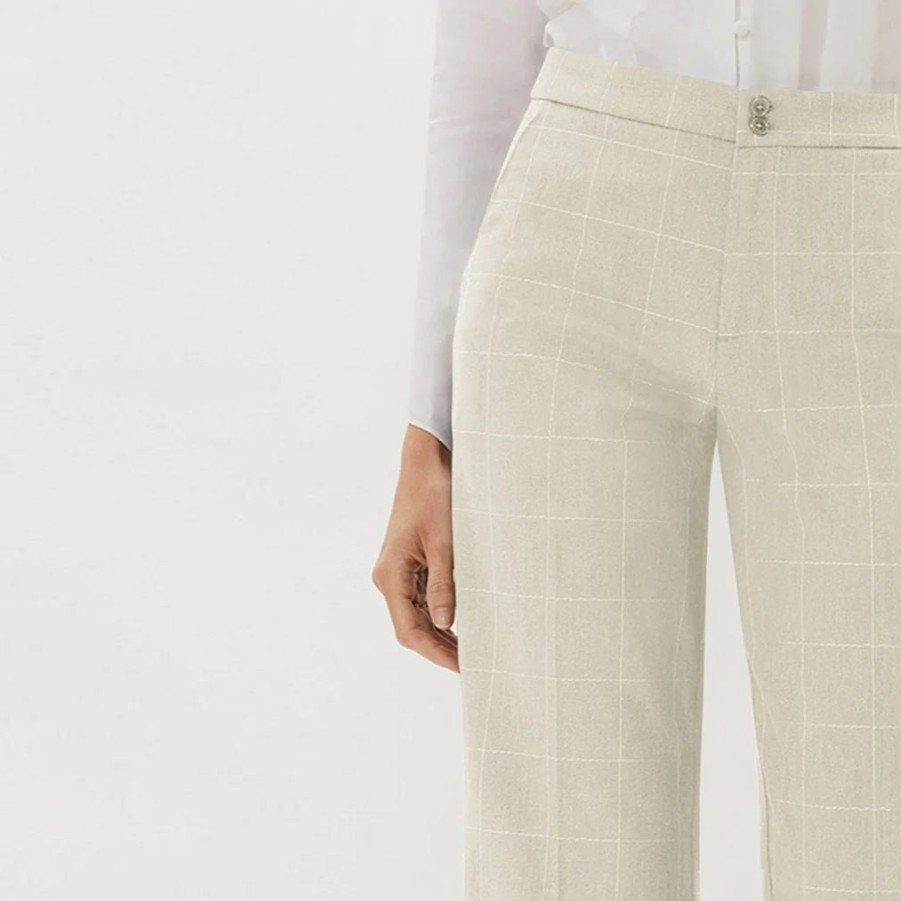 Ecru Pants | York Wide Leg Embroidered Trouser In Sand/White