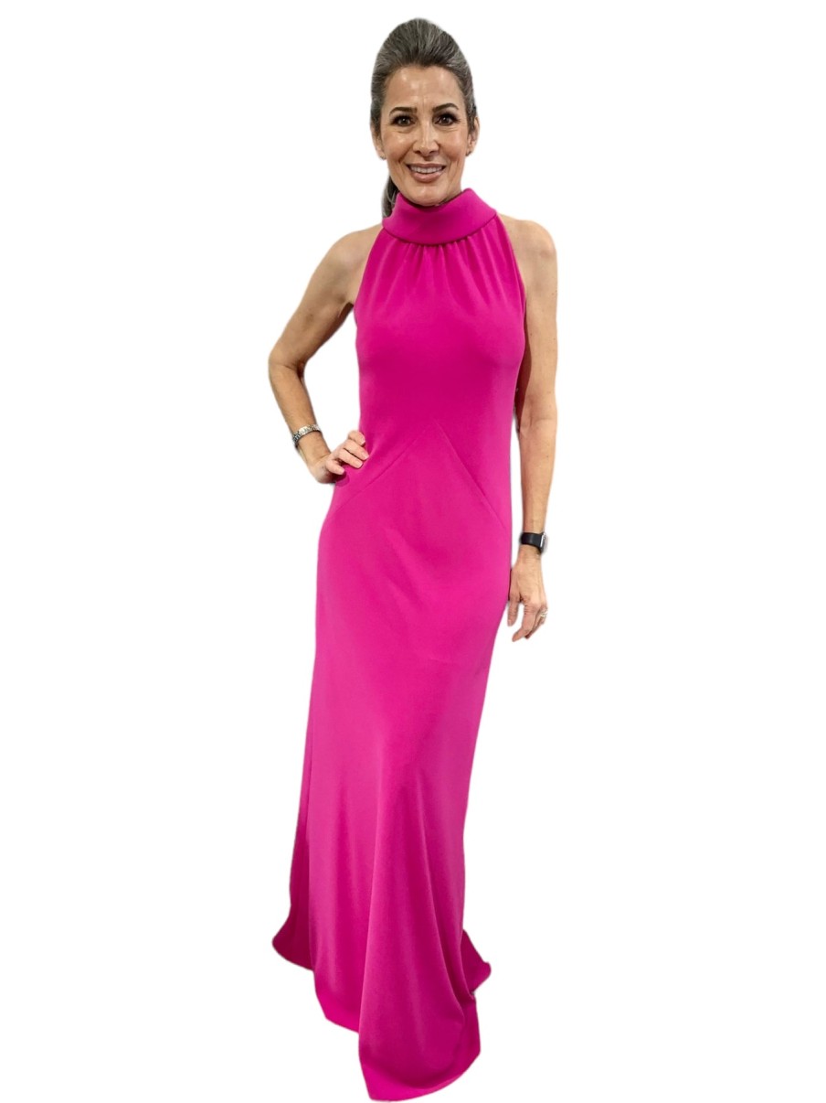 Tom and Linda Platt Dresses | Matte Crepe Bias Halter Gown In Pink