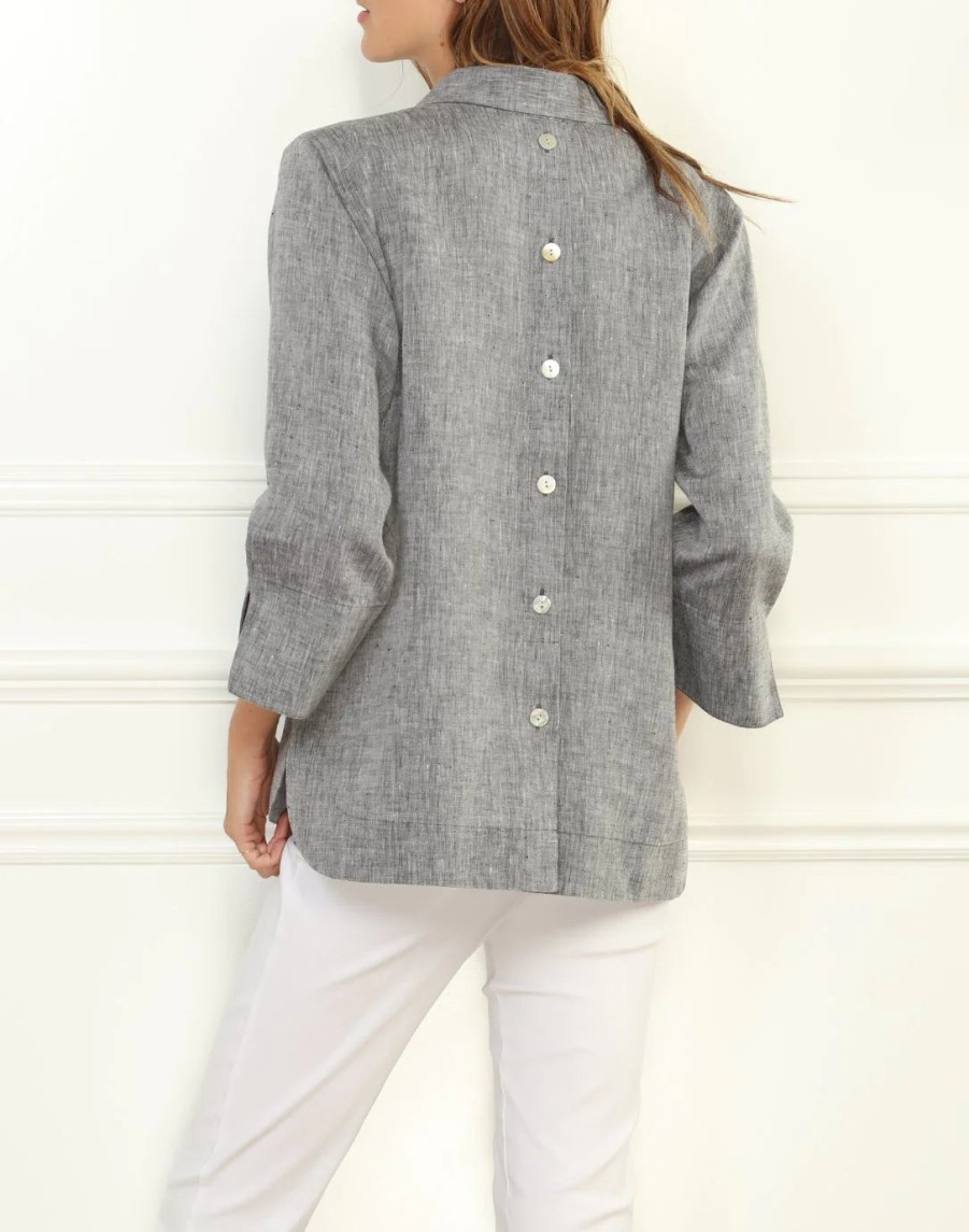 Hinson Wu Tops | 3/4 Sleeve Aileen Luxe Linen Top - Grey