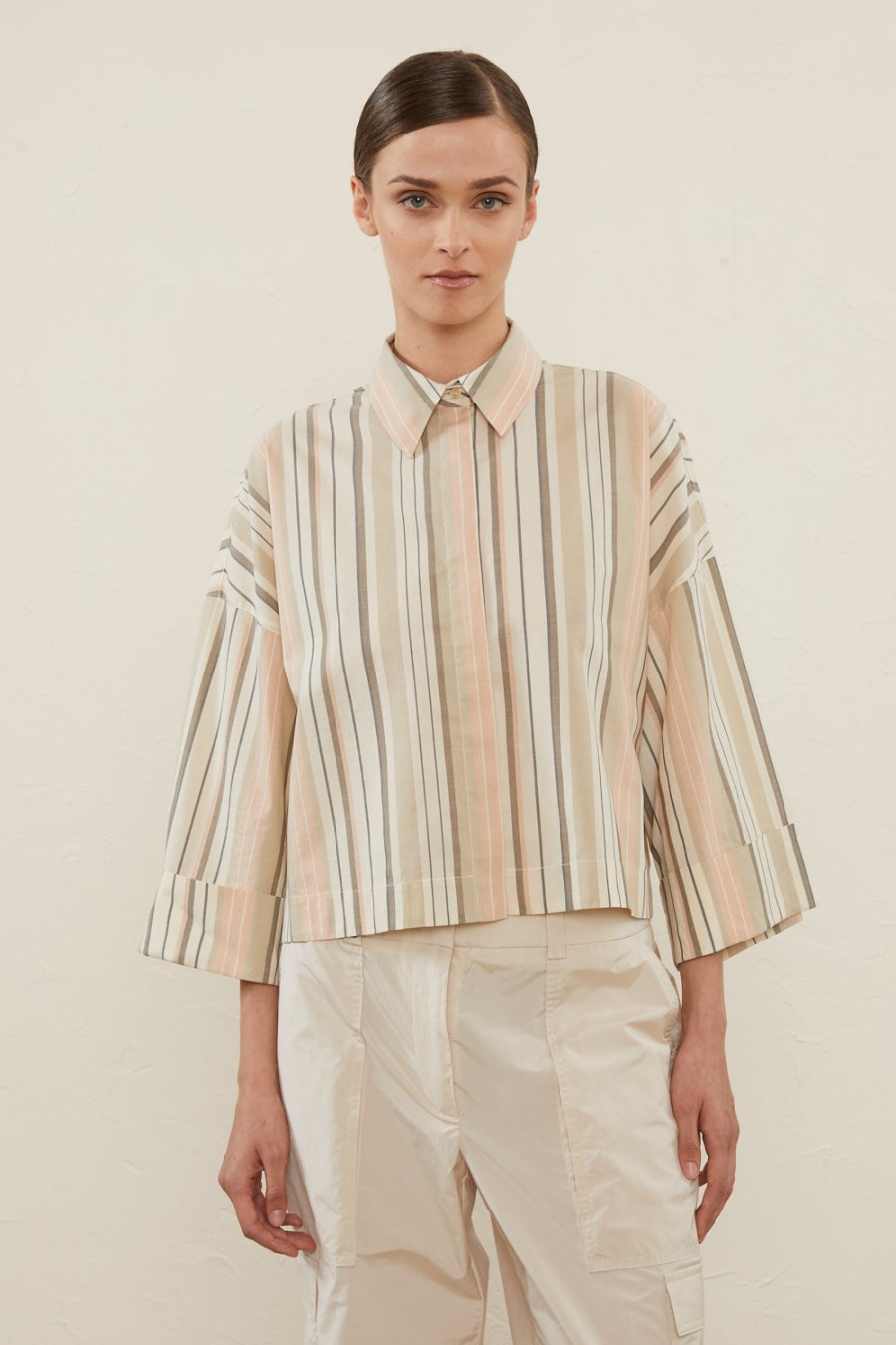 Peserico Tops | Striped Shirt In Muslin Bellini