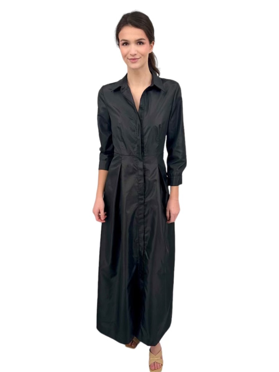 Bigio Dresses | Long Taffeta Shirt Dress In Black