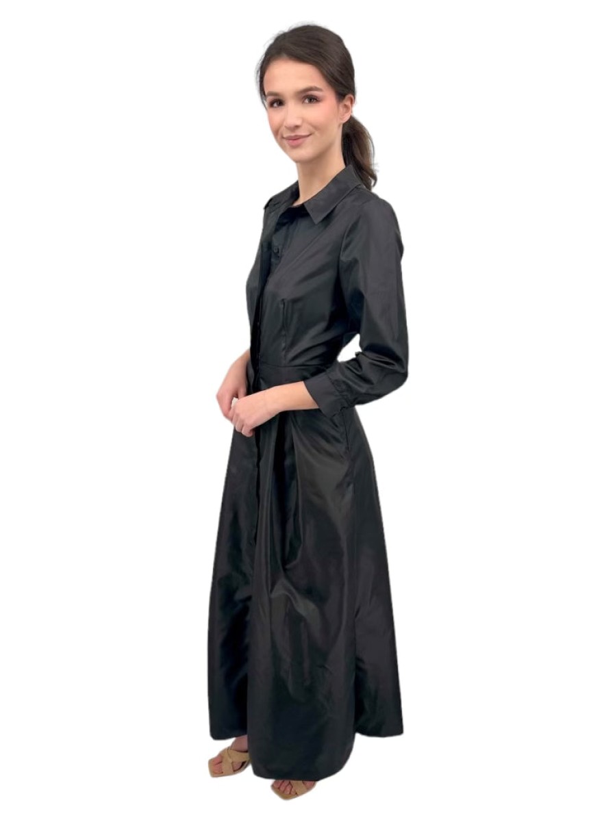 Bigio Dresses | Long Taffeta Shirt Dress In Black