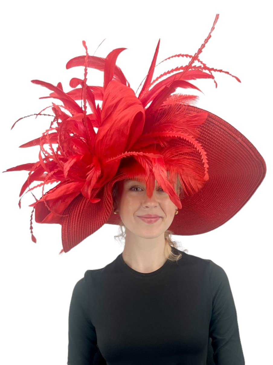 Hats by Katie Accessories | Large Straw Derby Hat In Red