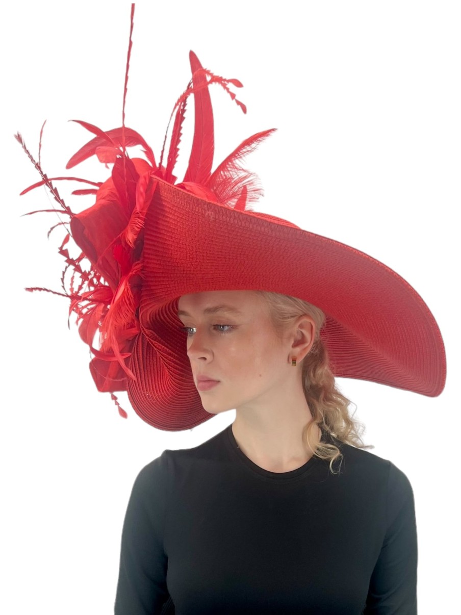 Hats by Katie Accessories | Large Straw Derby Hat In Red