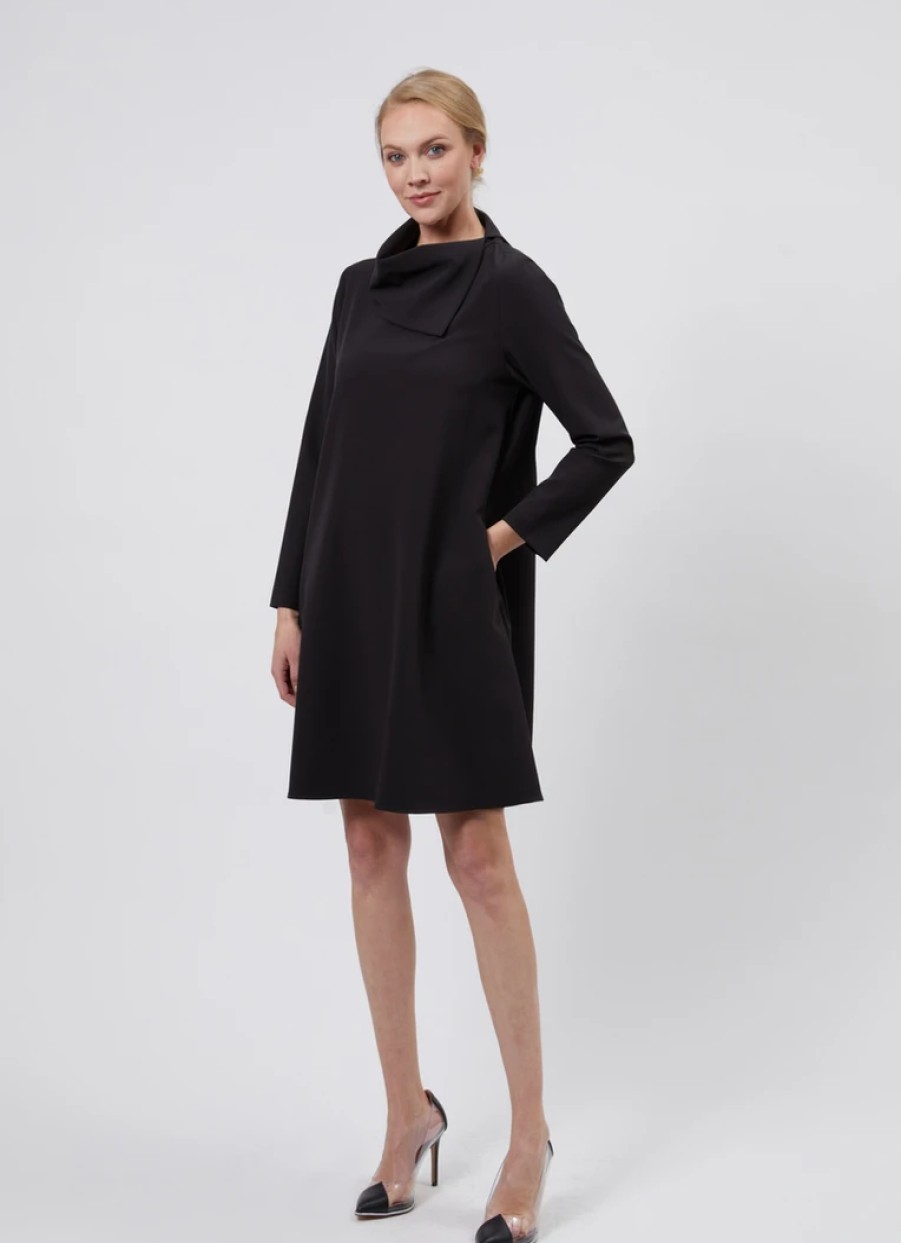 Estelle and Finn Dresses | Asymmetric Collar Dress - Black