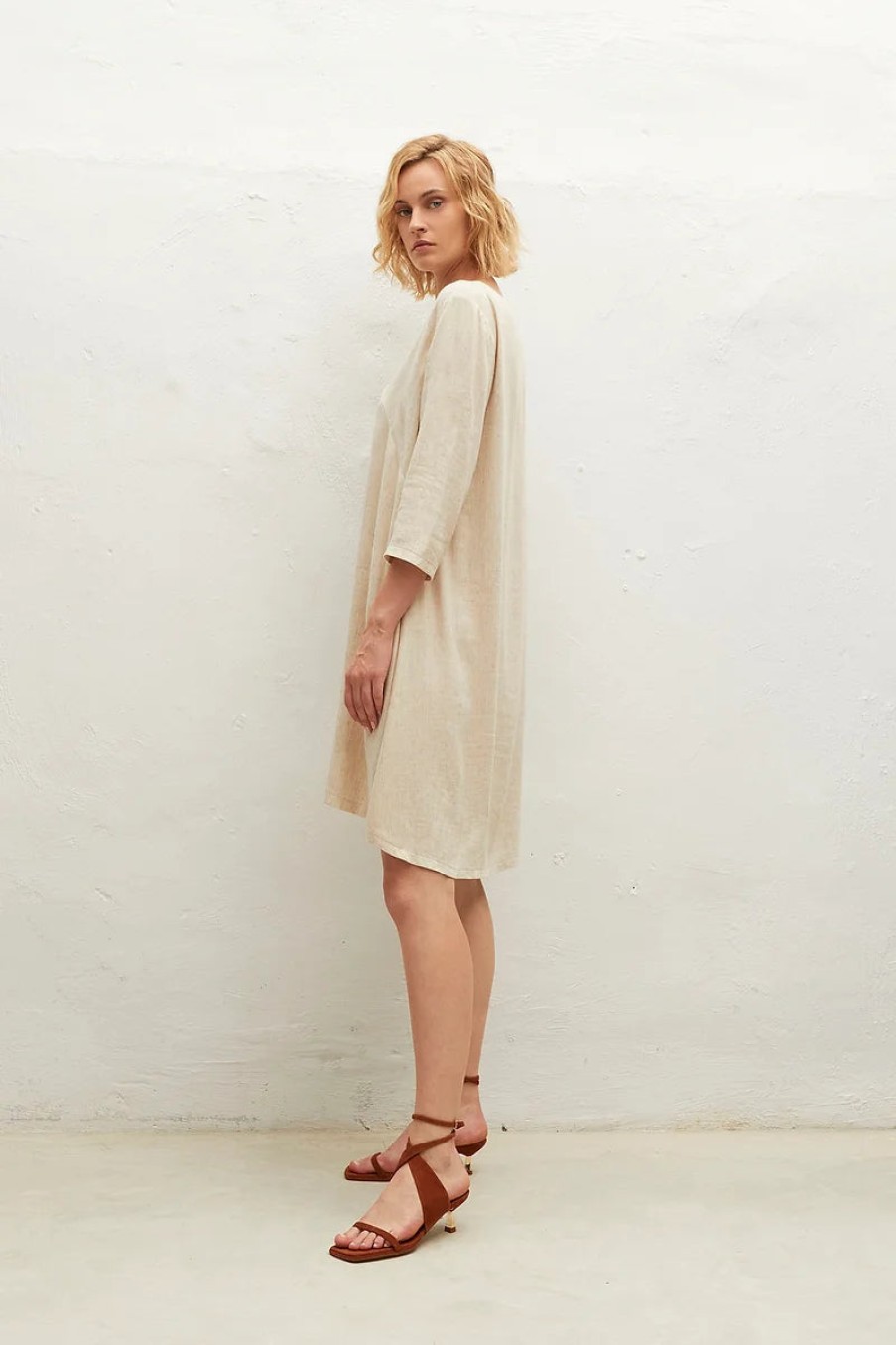 AMS Pure Dresses | Beige V-Neck Dress