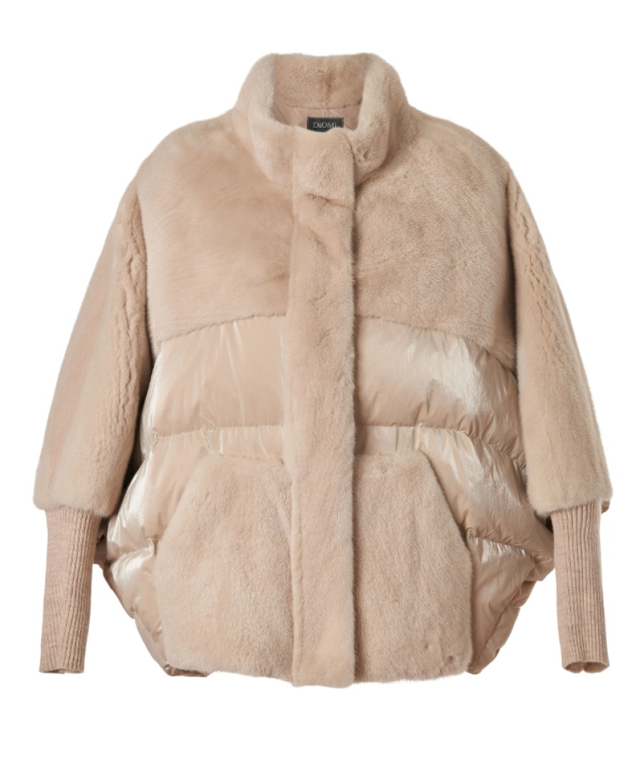 Diomi Jackets | Mink Goose Down Puffer Jacket W/ Knitted Sleeves In Cream