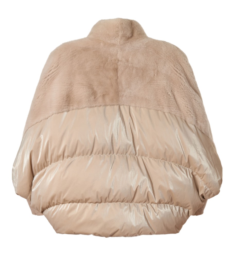 Diomi Jackets | Mink Goose Down Puffer Jacket W/ Knitted Sleeves In Cream