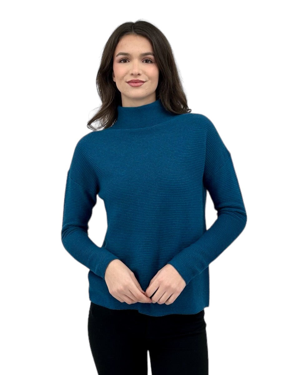 Kinross Cashmere Tops | Textured Slouchy Funnel In Ocean