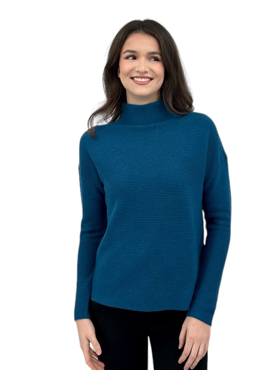 Kinross Cashmere Tops | Textured Slouchy Funnel In Ocean