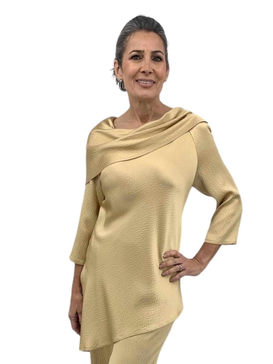 Tom and Linda Platt Tops | Hammered Satin Tunic In Gold