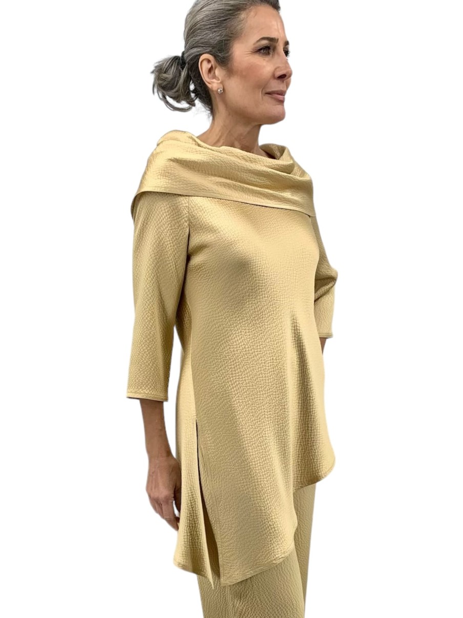 Tom and Linda Platt Tops | Hammered Satin Tunic In Gold