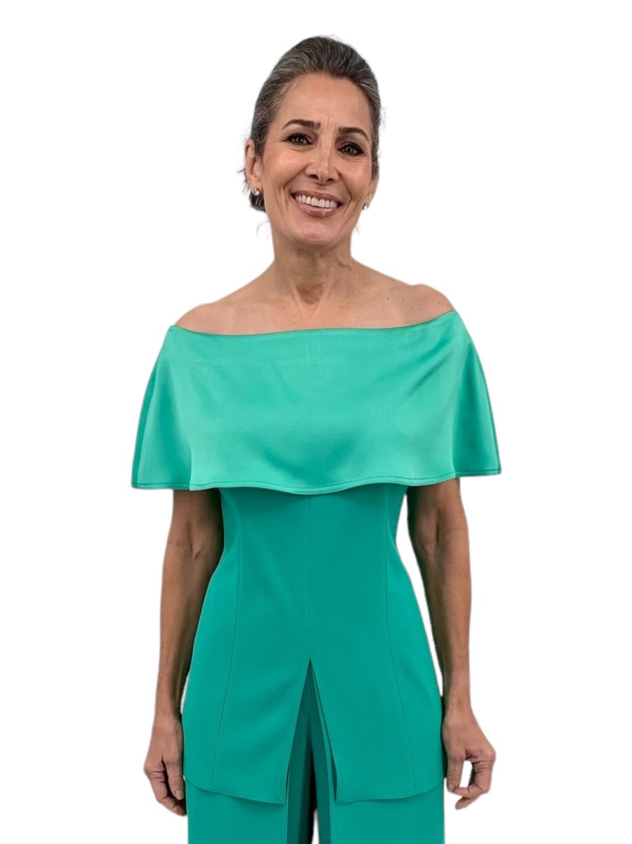 Tom and Linda Platt Tops | Off The Shoulders Cuff Top In Jade