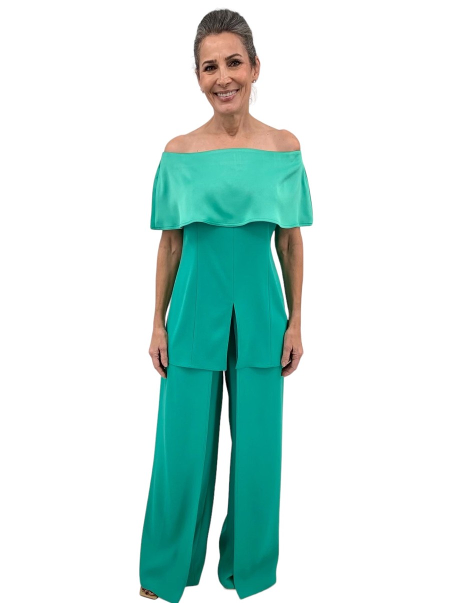 Tom and Linda Platt Tops | Off The Shoulders Cuff Top In Jade