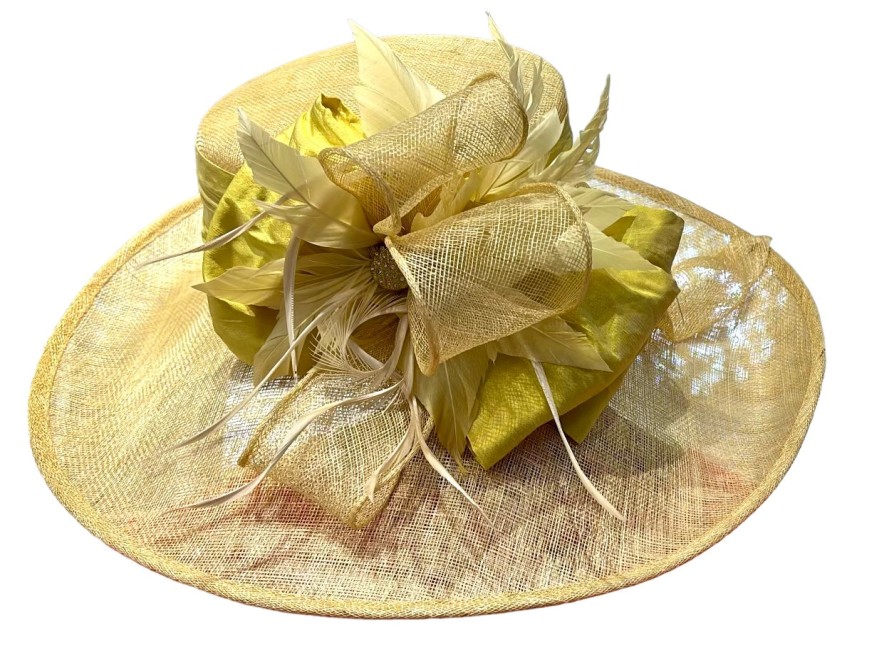 Hats by Katie Accessories | Large Brim Yellow Sinamay Straw Hat