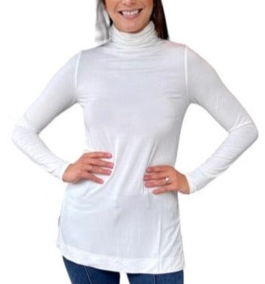 Kinross Cashmere Tops | Scrunch Neck Tunic - Bianco