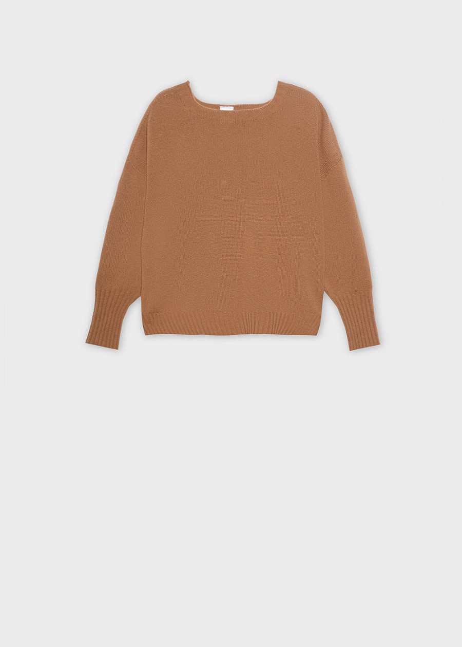 Biancalancia Tops | Boxy Crew Neck Sweater - Tobacco