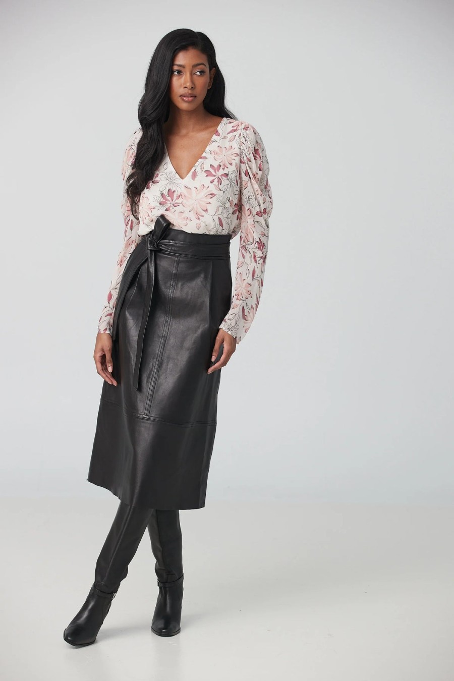 Iris Setlakwe Skirts | Pleated Front A-Line Lamb Leather Skirt Black