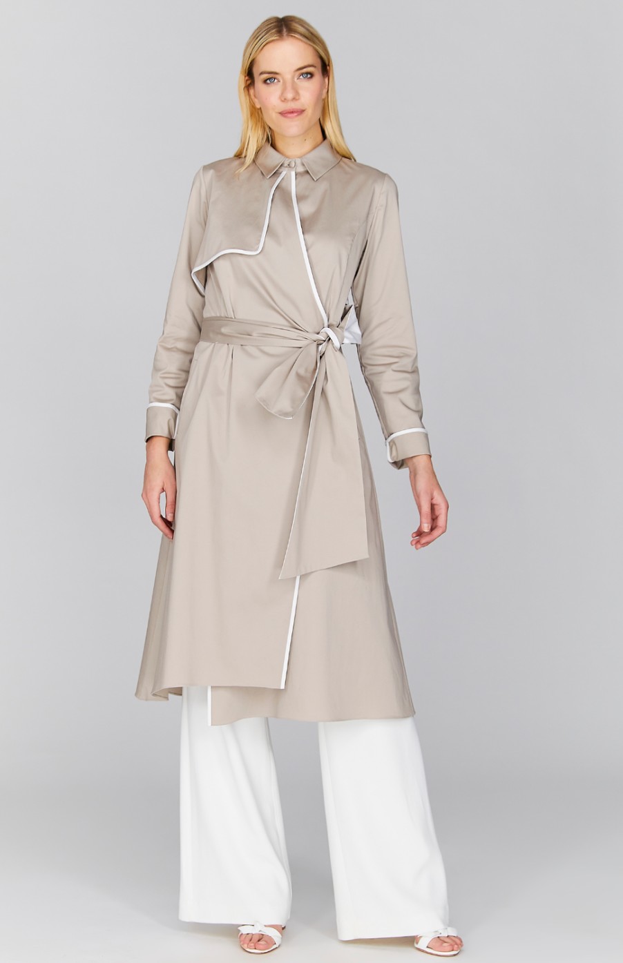 Mi Jong Lee Jackets | Stretch Cotton Belted Trench W/ Contrast Bias