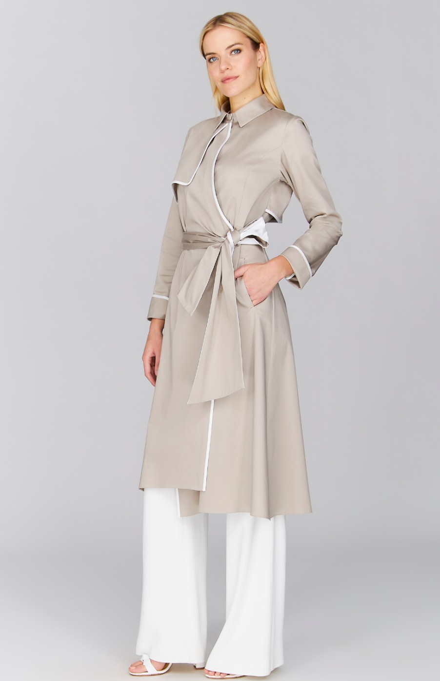 Mi Jong Lee Jackets | Stretch Cotton Belted Trench W/ Contrast Bias