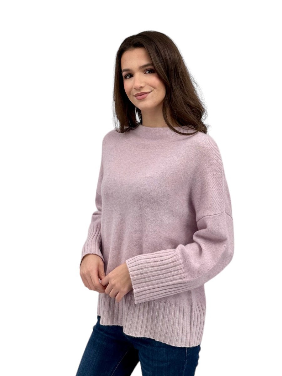 Kinross Cashmere Tops | Plaited Easy Funnel In Orchid/Birch