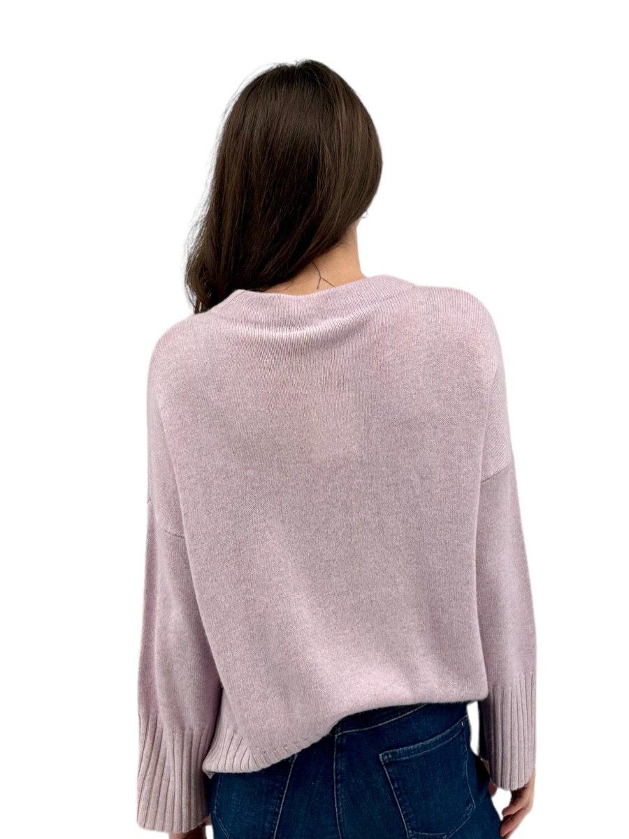 Kinross Cashmere Tops | Plaited Easy Funnel In Orchid/Birch