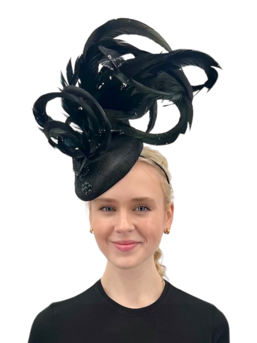 Hats by Katie Accessories | Black/Silver Headband Fascinator