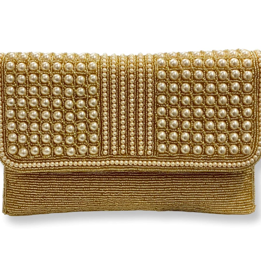 David Jeffery Accessories | Gold Pearl Beads With Beaded Strap