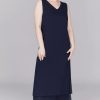 Emmelle Dresses | Microlinen Double Layer V Neck Dress In Midnight