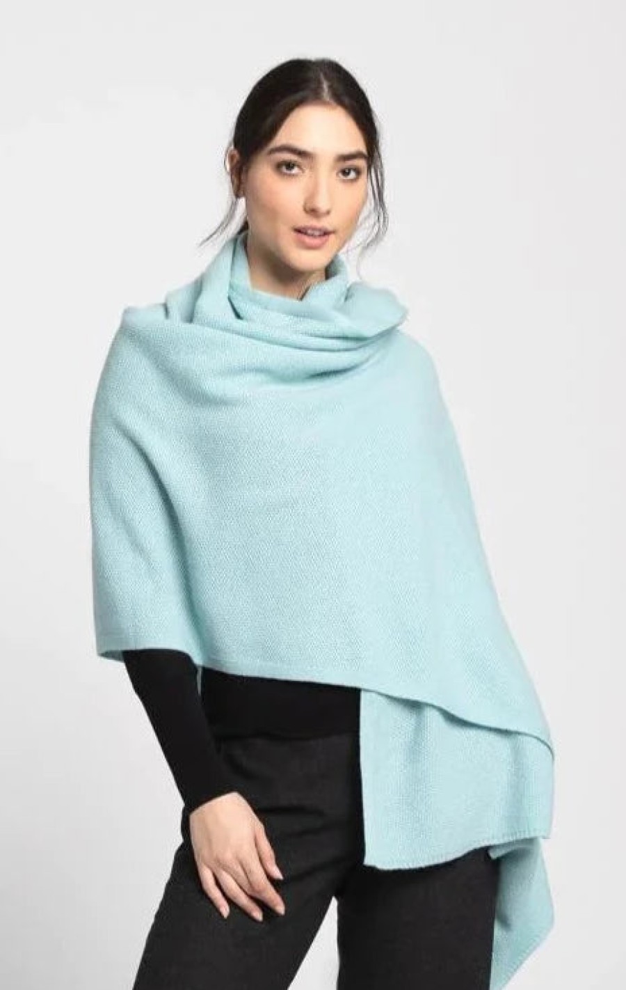 Kinross Cashmere Accessories | Textured Travel Wrap - Seafoam