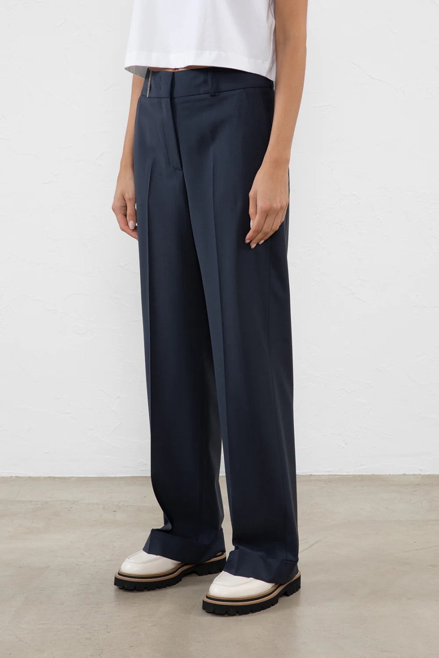 Peserico Pants | 2-Way Stretch Cool Wool Trousers In Ink Blue