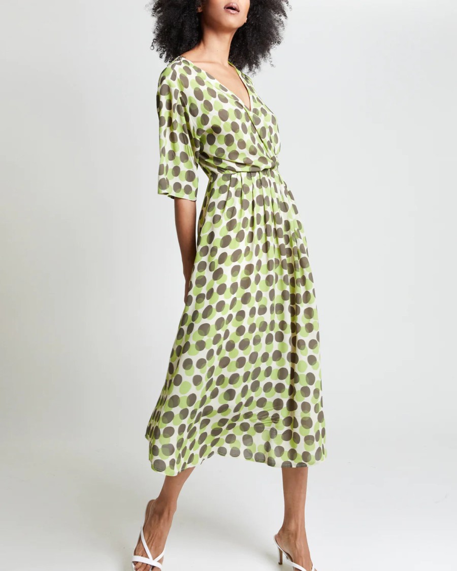 Santorelli Dresses | Vivian Chartreuse Polka Dot Dress