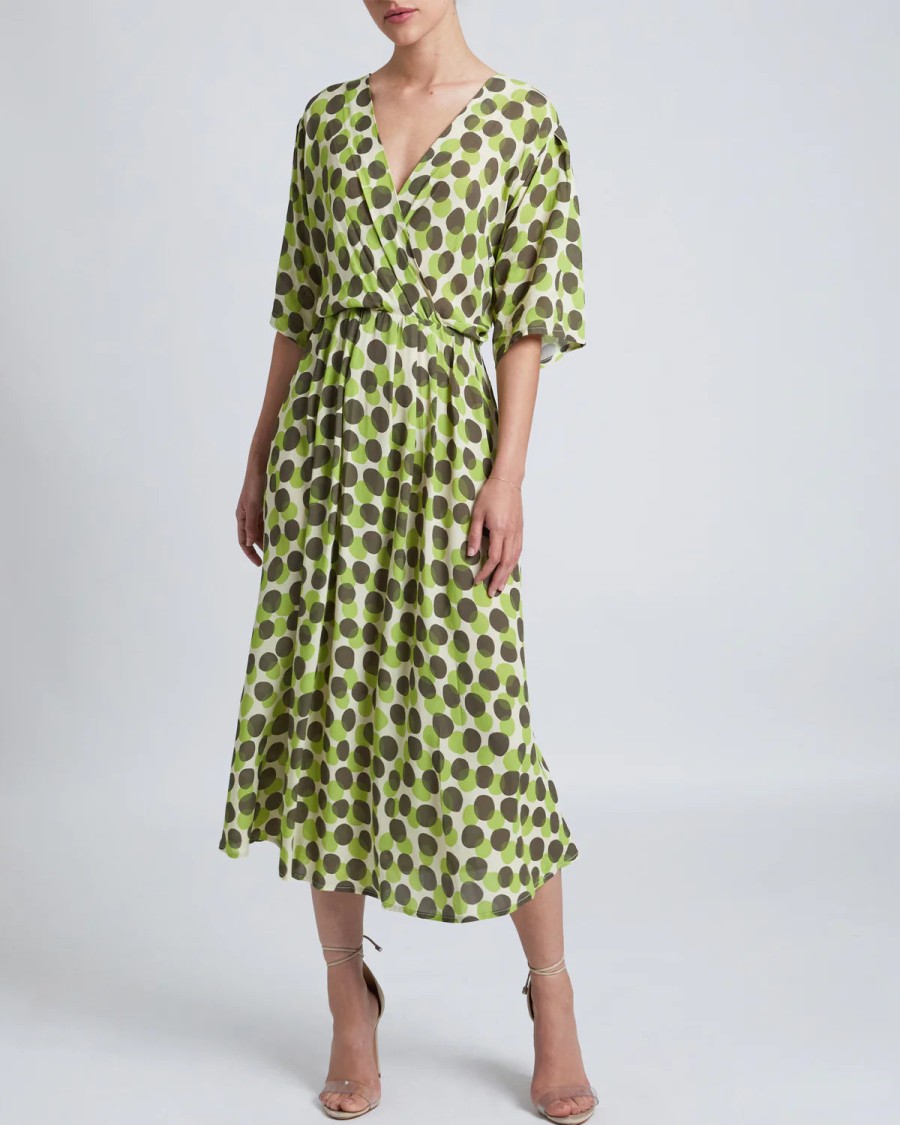 Santorelli Dresses | Vivian Chartreuse Polka Dot Dress