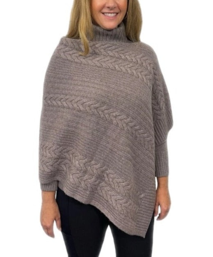 Kinross Cashmere Tops | Luxe Cable Poncho - Seal