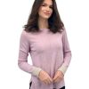 Kinross Cashmere Tops | Contrast Trim Crew In Orchid/Birch