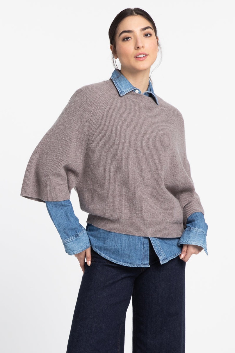 Kinross Cashmere Tops | Easy Rib Raglan Pullover - Seal