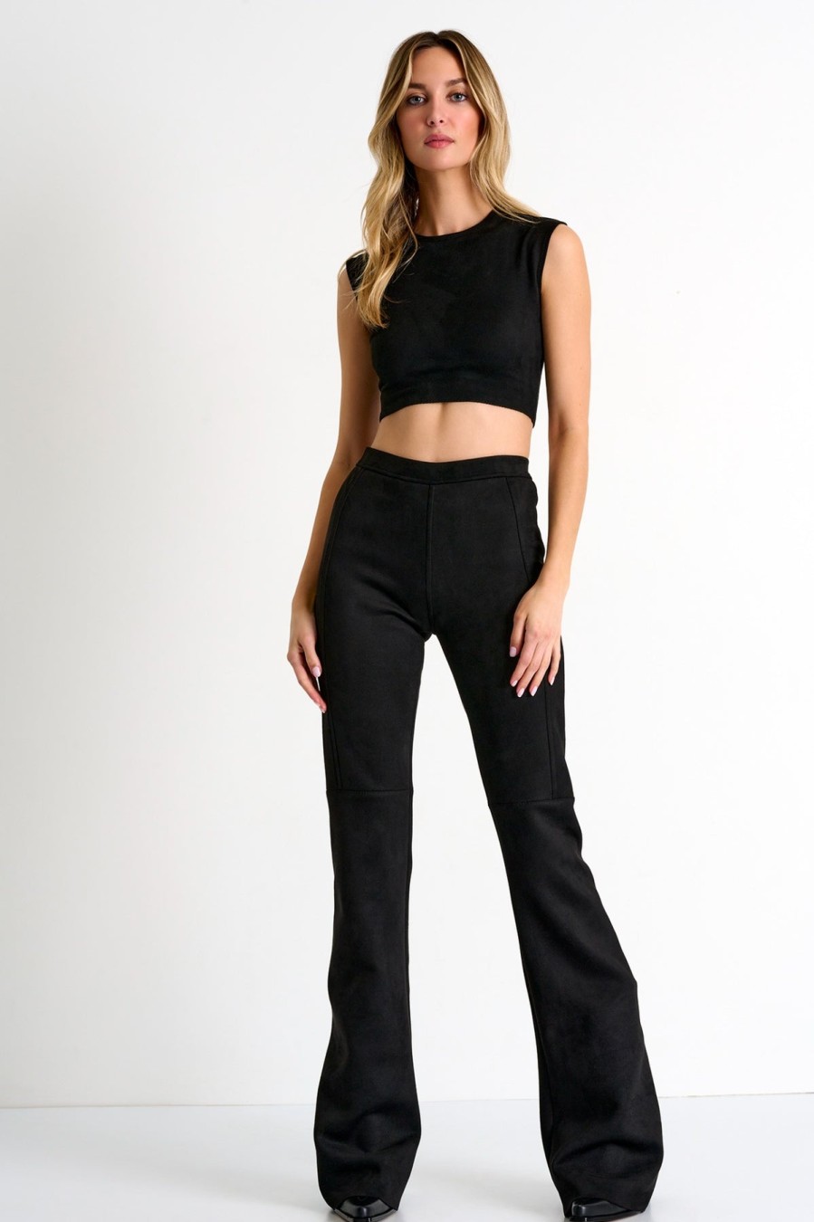 Shan Pants | Vegan Suede Flare Pant In Caviar